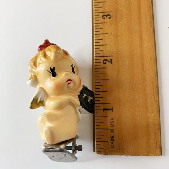 Vintage Cherub Angel Figurine Clip On Christmas Ornament Ceramic 1950's Baby - Picture 6 of 7
